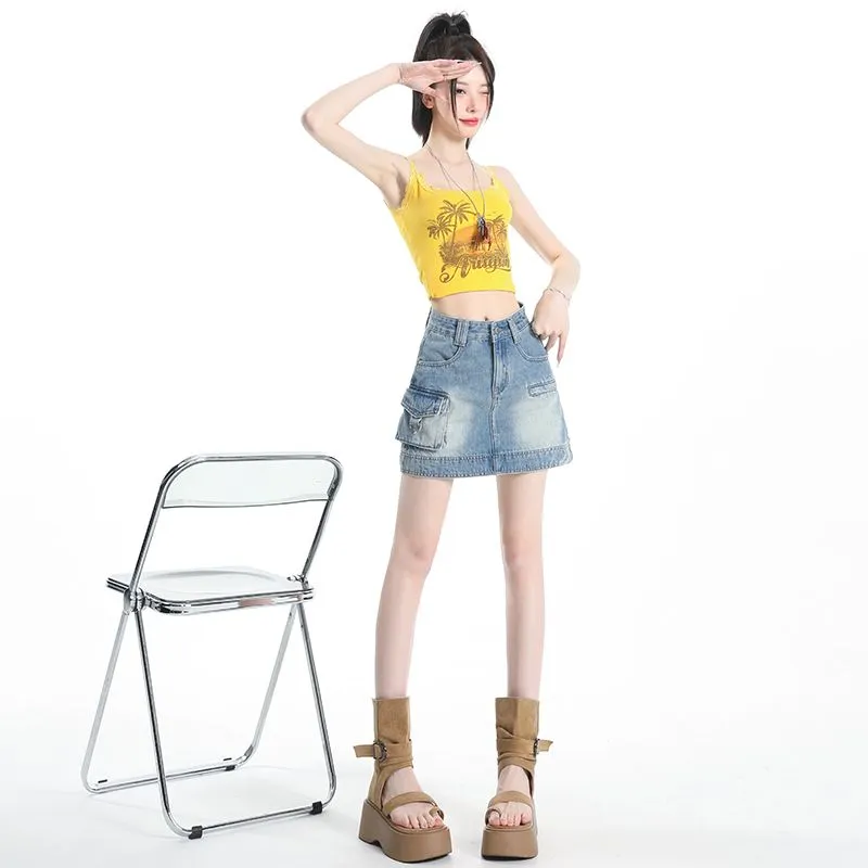 YINLEI Denim Short Skirts Women's-3