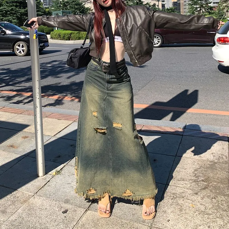 YINLEI Denim Long Skirt Women's-3
