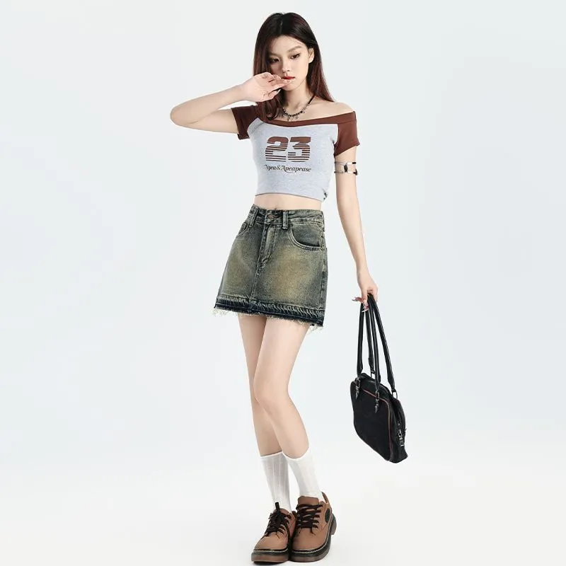 YINLEI Denim Short Skirts Women's-3