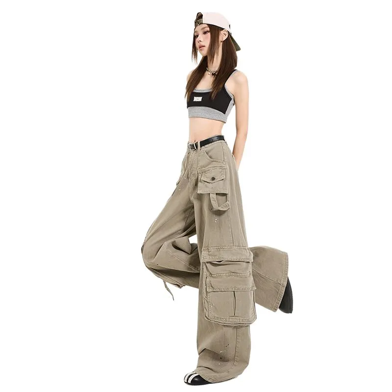 YINLEI Cargo Pants Women's Khaki-1