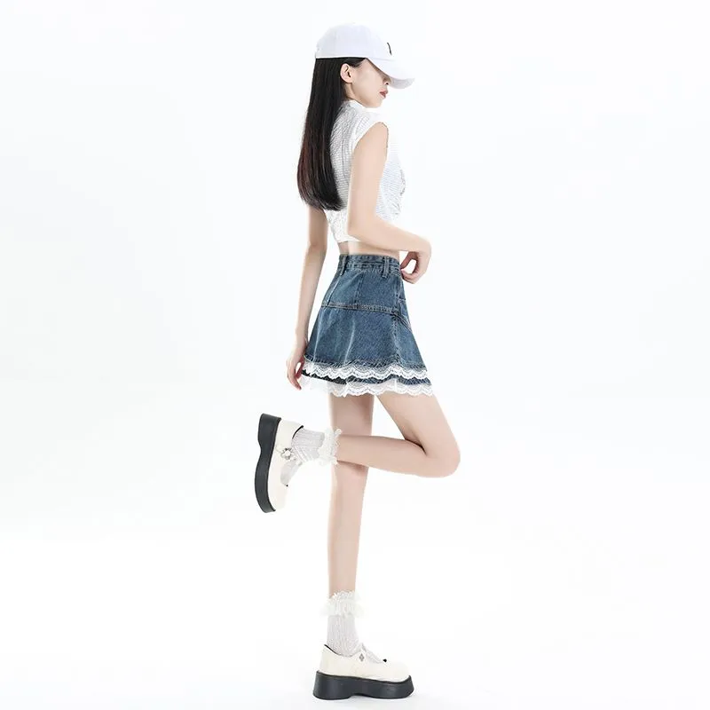 YINLEI Denim Short Skirts Women's-1