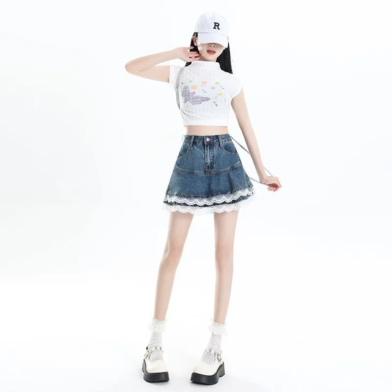 YINLEI Denim Short Skirts Women's-3