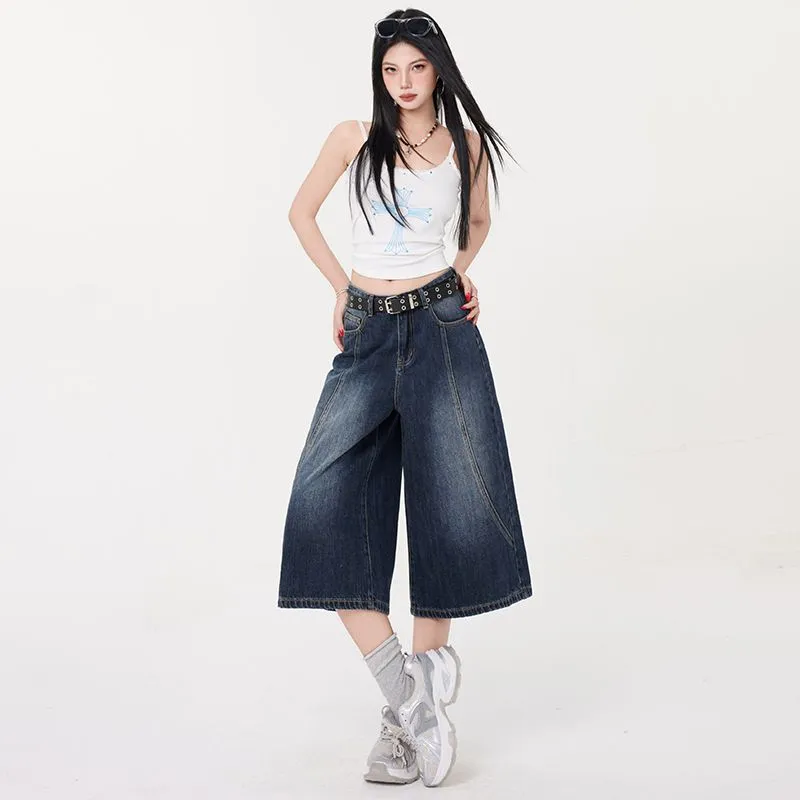 YINLEI Denim Shorts Women's Vintage Blue-3