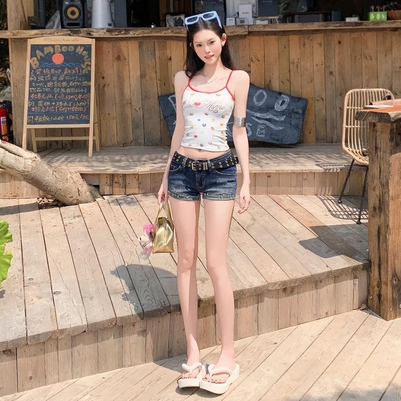 YINLEI Denim Shorts Women's Vintage Blue-1