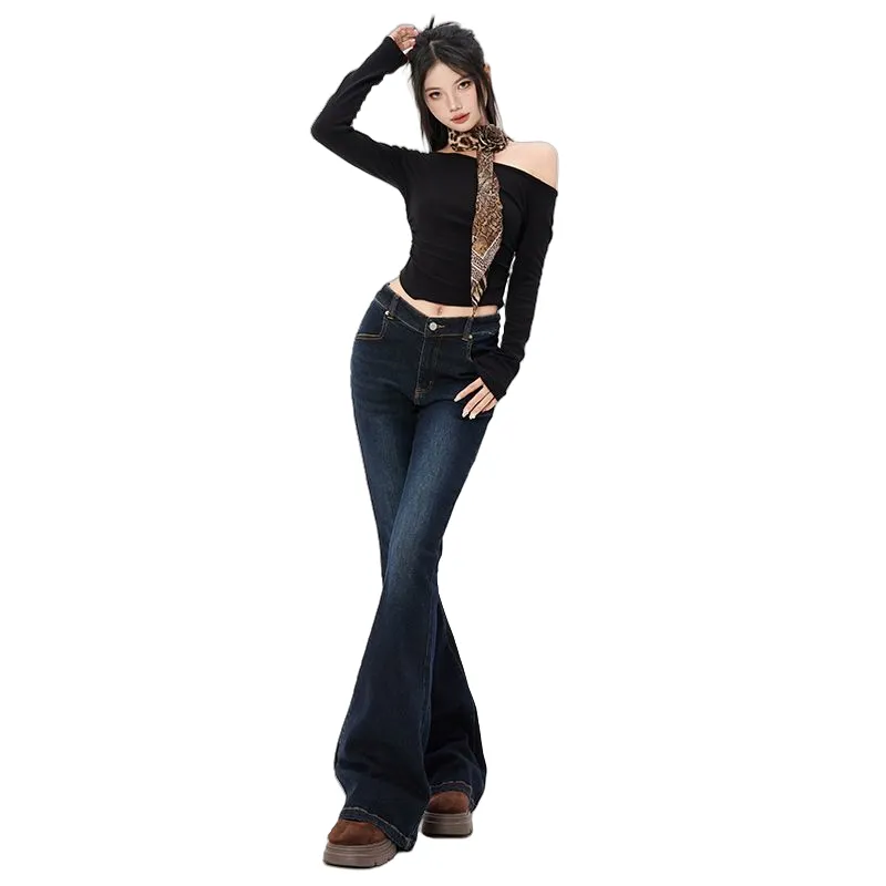 YINLEI Jeans Women's Dark Blue-3