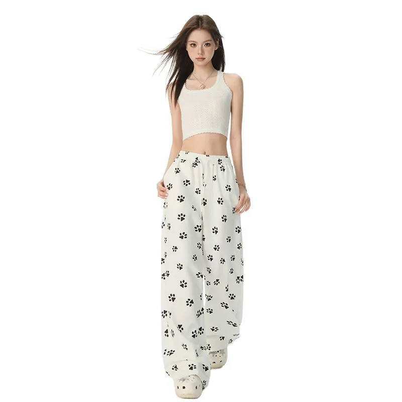 YINLEI Casual Pants Women's Dog Paw Print-1