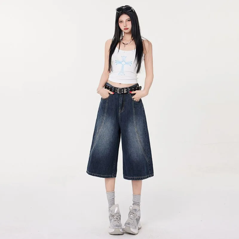 YINLEI Denim Shorts Women's Vintage Blue-5