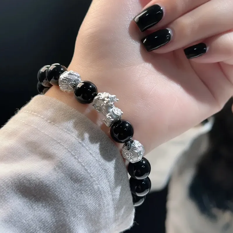 Yuanyanghuangjin Obsidian Bracelets Unisex-4