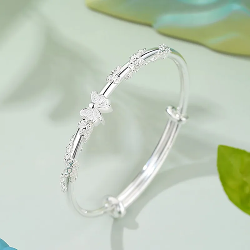 Yuanyanghuangjin 999 Fine Silver Bangles Women's-2