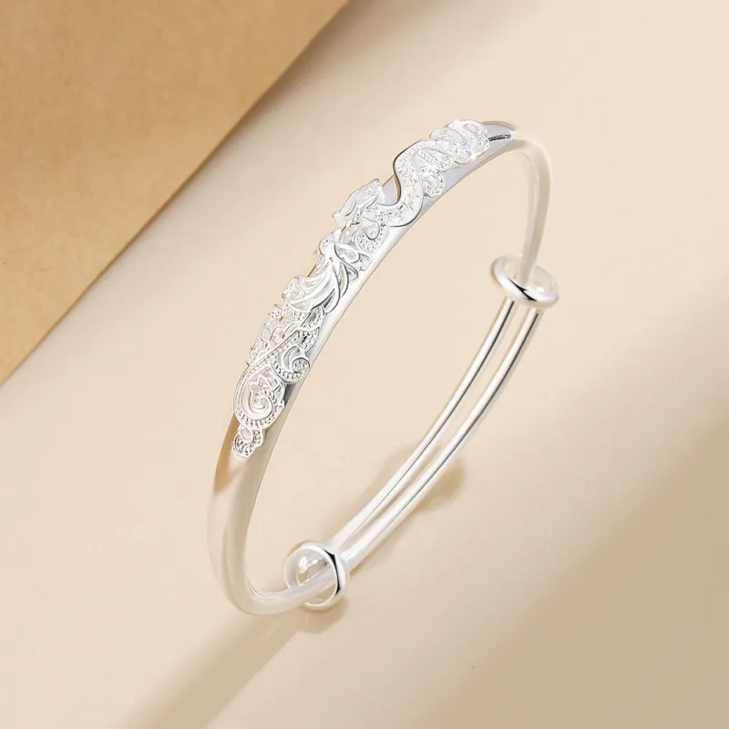 Yuanyanghuangjin 999 Fine Silver Bangles Women's-2