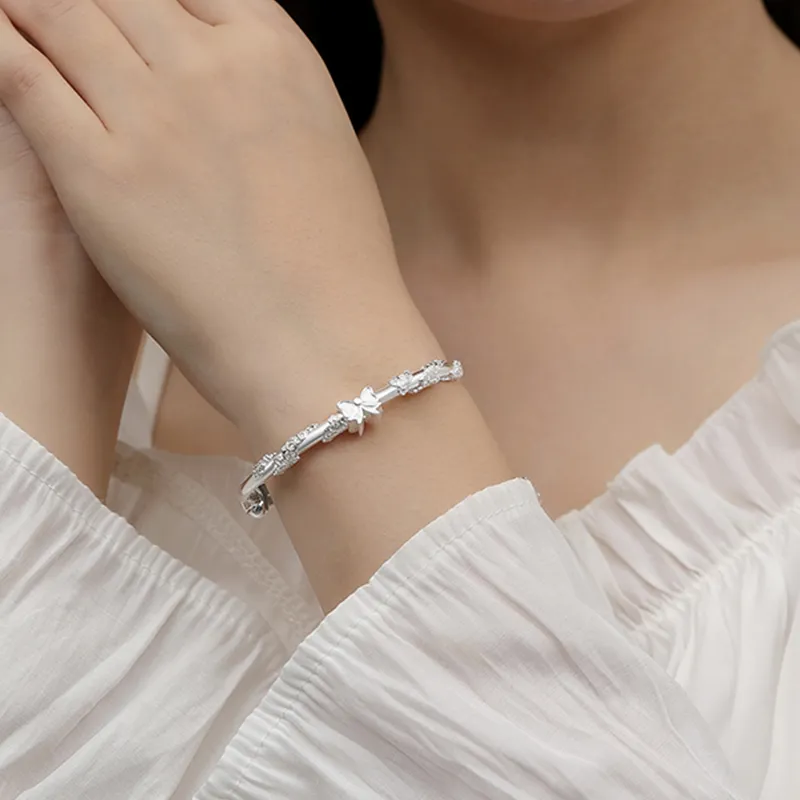 Yuanyanghuangjin 999 Fine Silver Bangles Women's-4