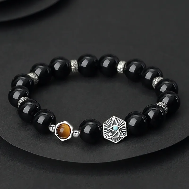 Yuanyanghuangjin Obsidian Bracelets Unisex-4