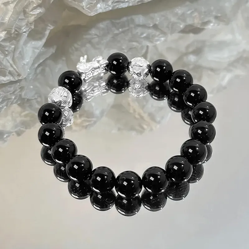 Yuanyanghuangjin Obsidian Bracelets Unisex-2
