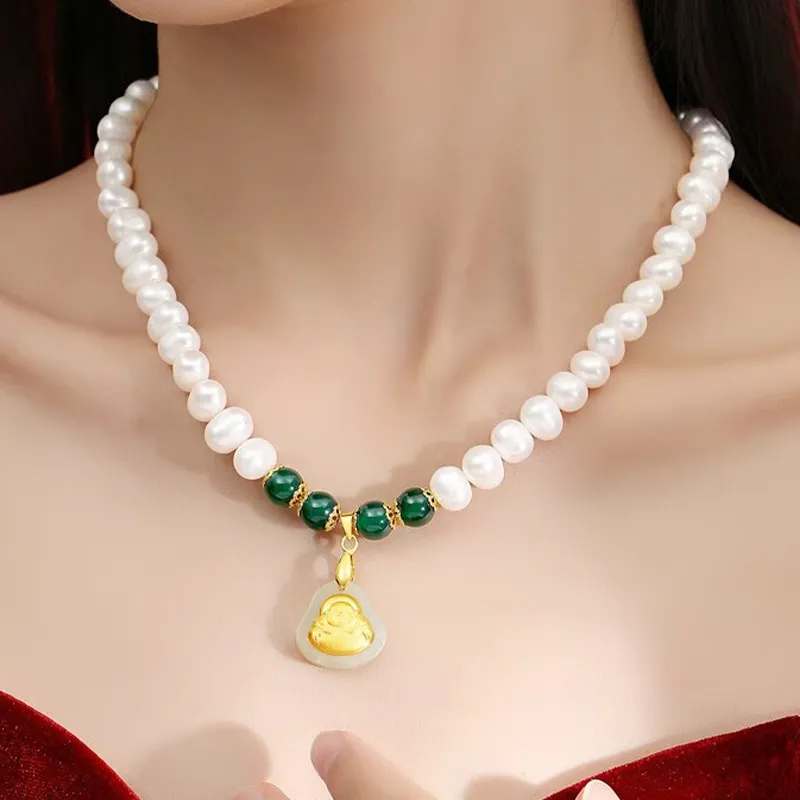 Yuanyanghuangjin Freshwater Pearl Necklaces Women's-3