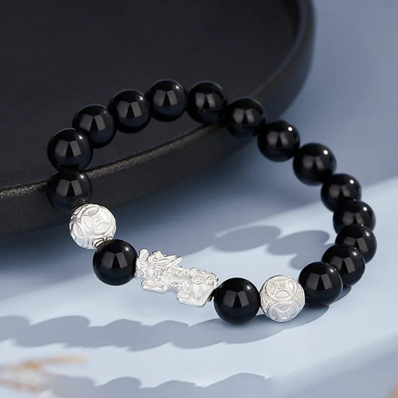 Yuanyanghuangjin Obsidian Bracelets Unisex-2