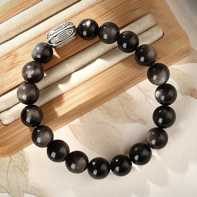 Yuanyanghuangjin Obsidian Bracelets Unisex-3