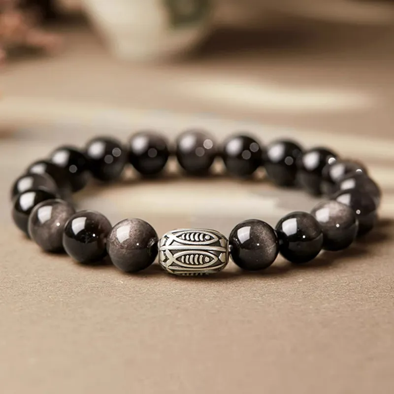 Yuanyanghuangjin Obsidian Bracelets Unisex-6