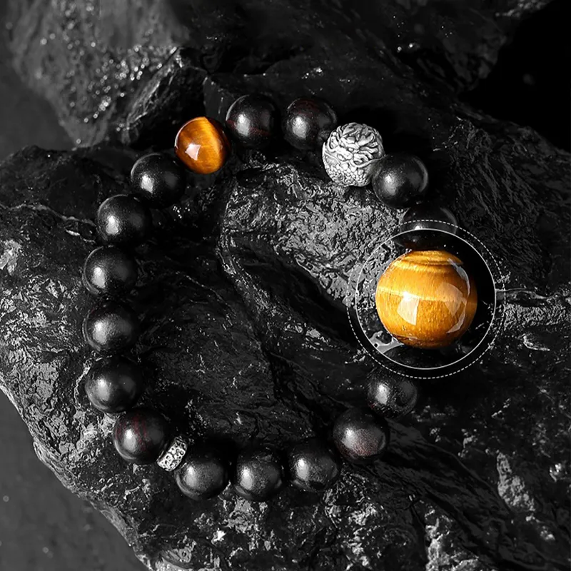 Yuanyanghuangjin Obsidian Bracelets Unisex-4