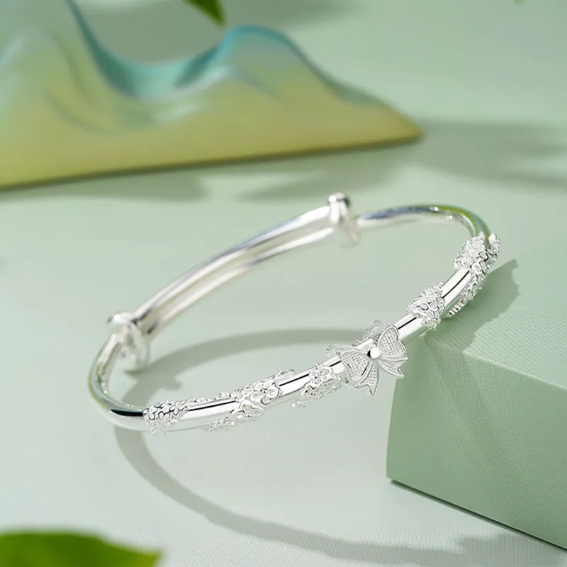 Yuanyanghuangjin 999 Fine Silver Bangles Women's-3