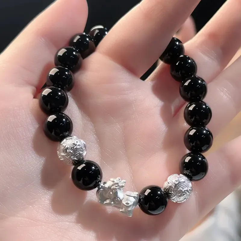 Yuanyanghuangjin Obsidian Bracelets Unisex-5