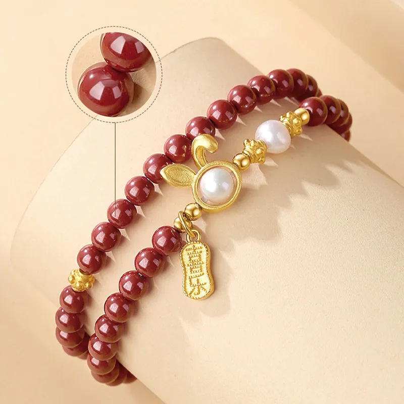 Yuanyanghuangjin Reconstructed Cinnabar Bracelets Women's-3