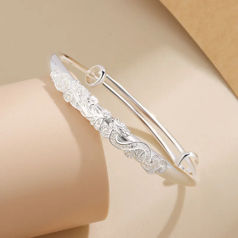 Yuanyanghuangjin 999 Fine Silver Bangles Women's-4
