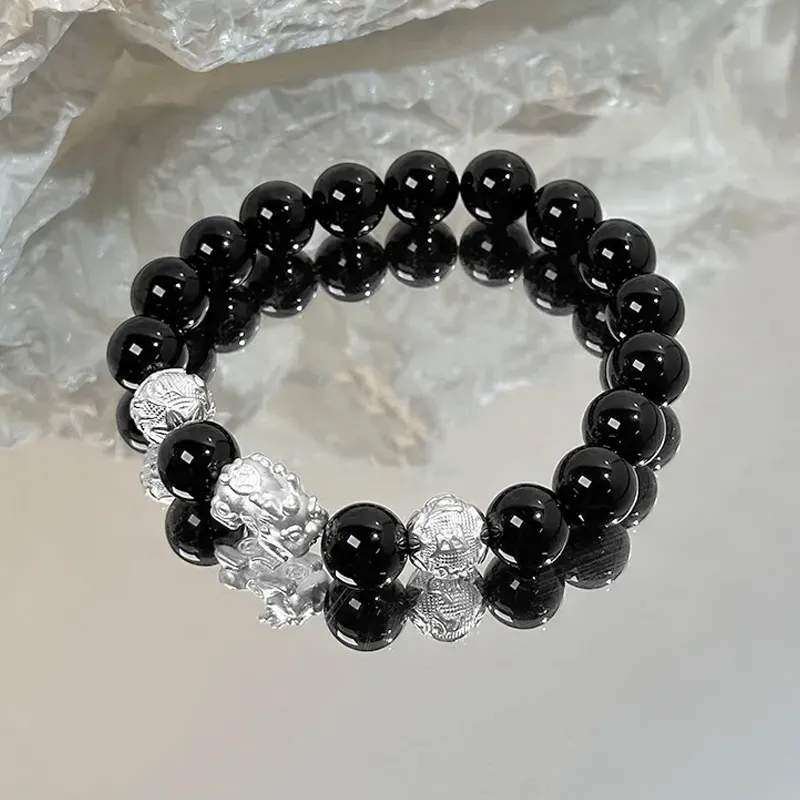 Yuanyanghuangjin Obsidian Bracelets Unisex-3