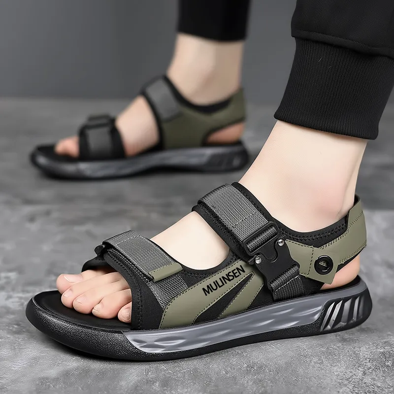 Mulinsen Beach Sandals Men Green Gray-11