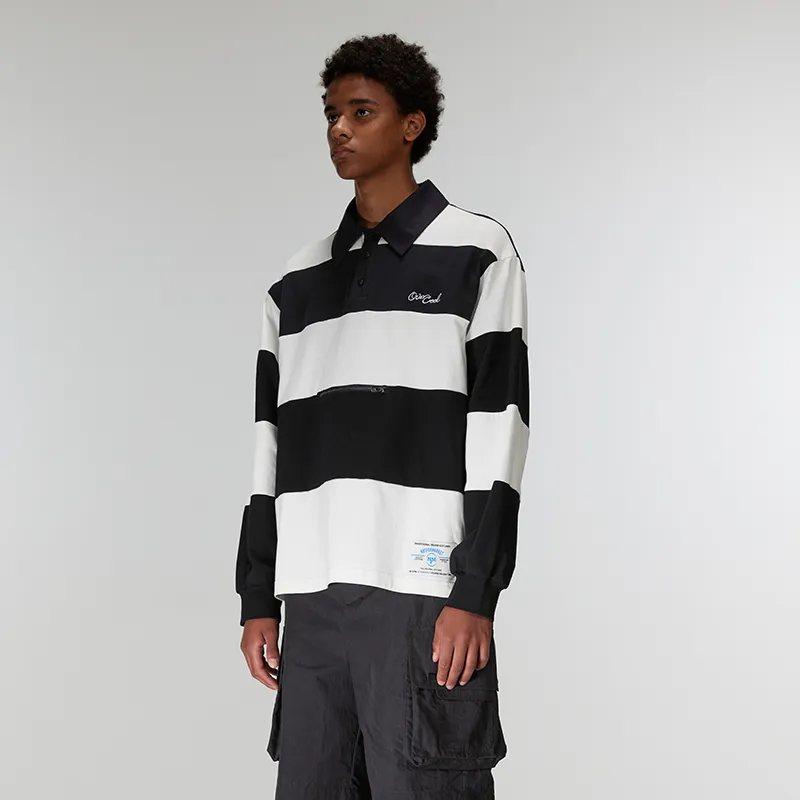 OVERCOOL Polo Shirt Men's Black White Stripes-2