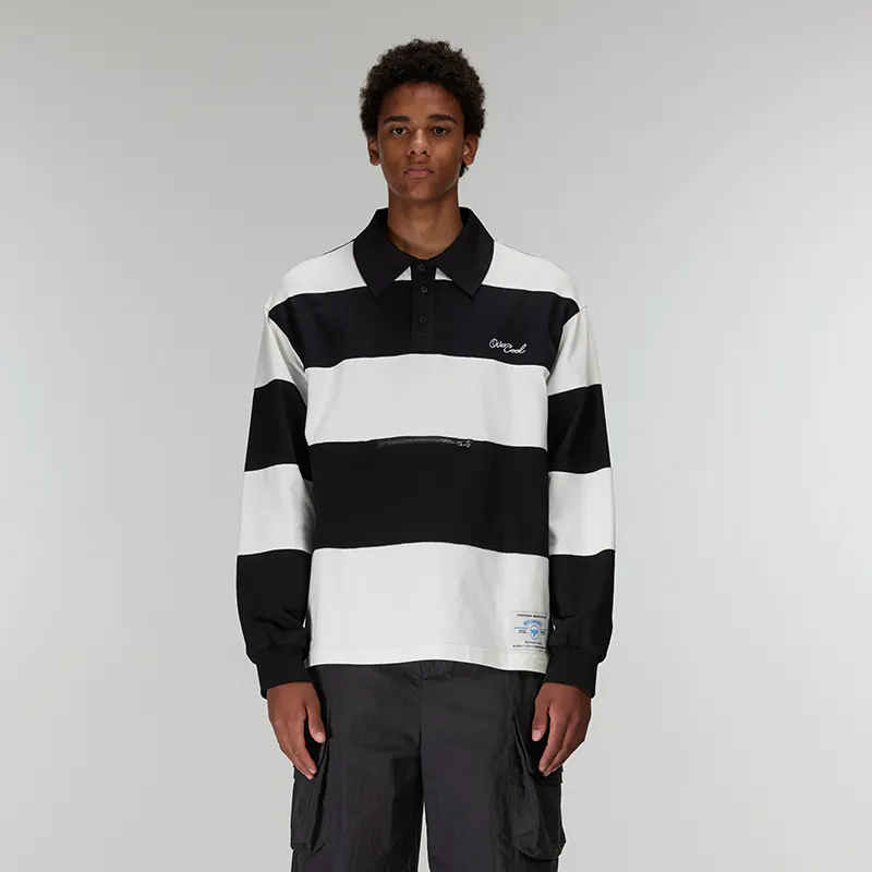 OVERCOOL Polo Shirt Men's Black White Stripes-1