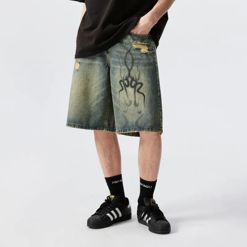XINYINSU Denim Shorts Unisex Dark Blue-3