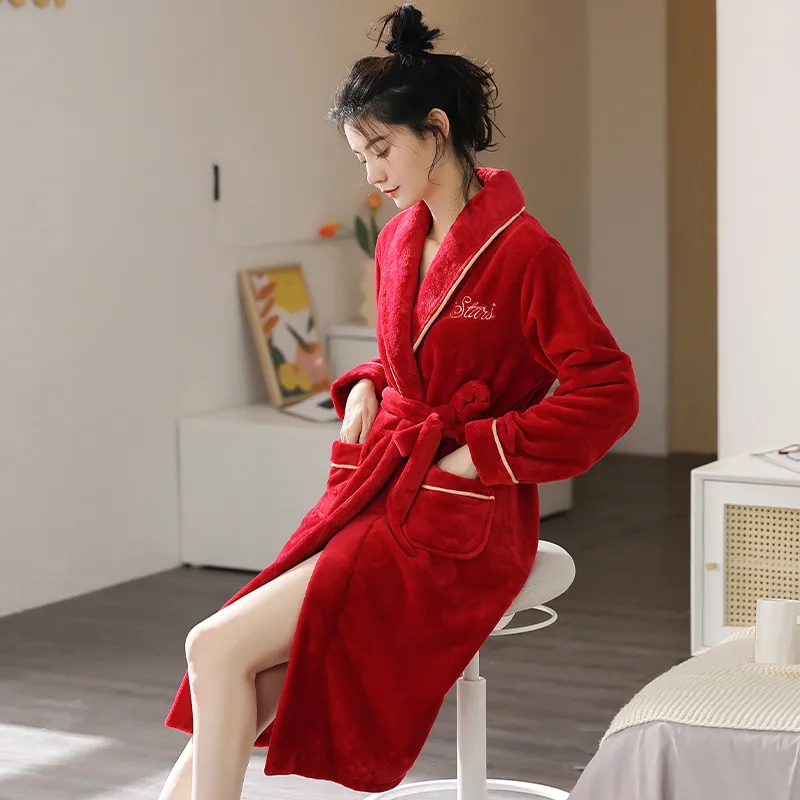 UAVAE Pajama Robe Women's Rose Red-4