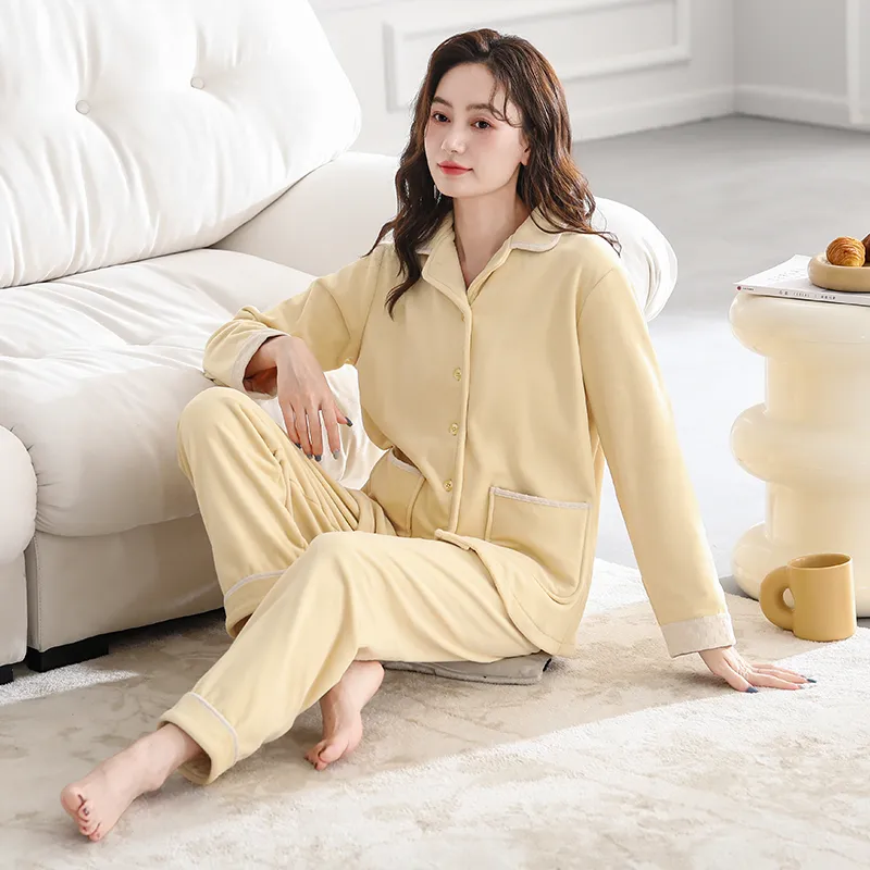 UAVAE Pajama Set Women's Apricot Yellow-1