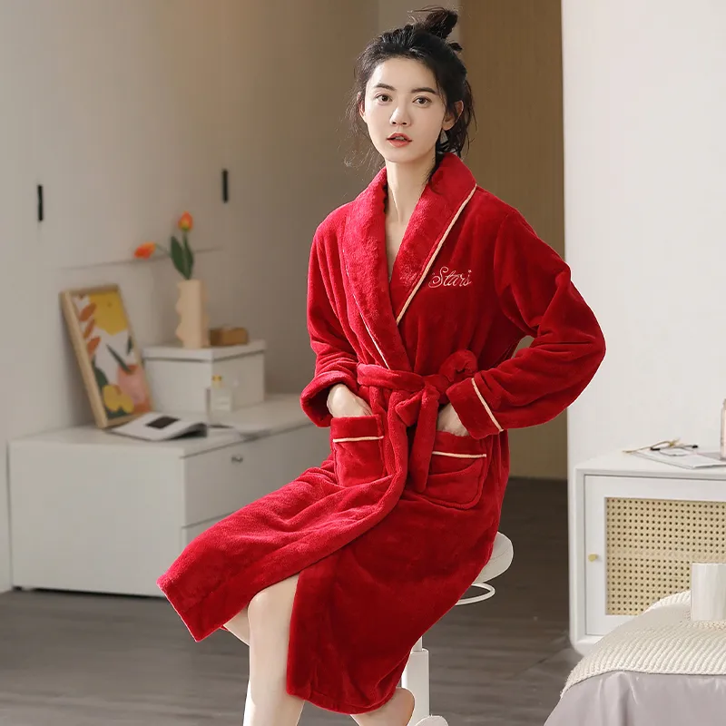 UAVAE Pajama Robe Women's Rose Red-3