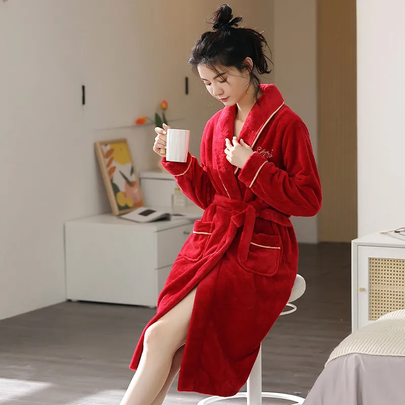 UAVAE Pajama Robe Women's Rose Red-2