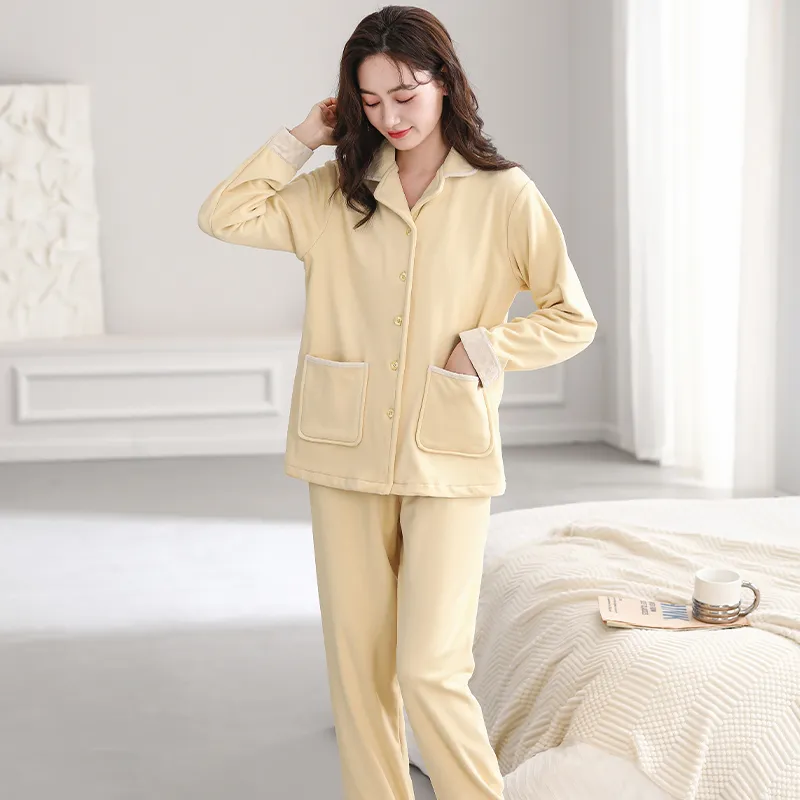 UAVAE Pajama Set Women's Apricot Yellow-5