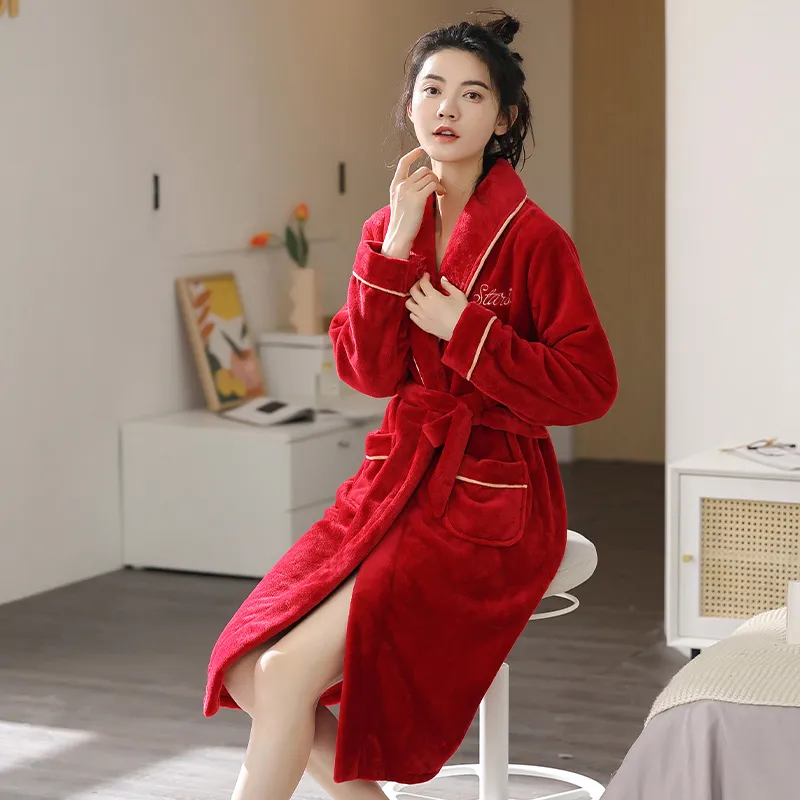 UAVAE Pajama Robe Women's Rose Red-5