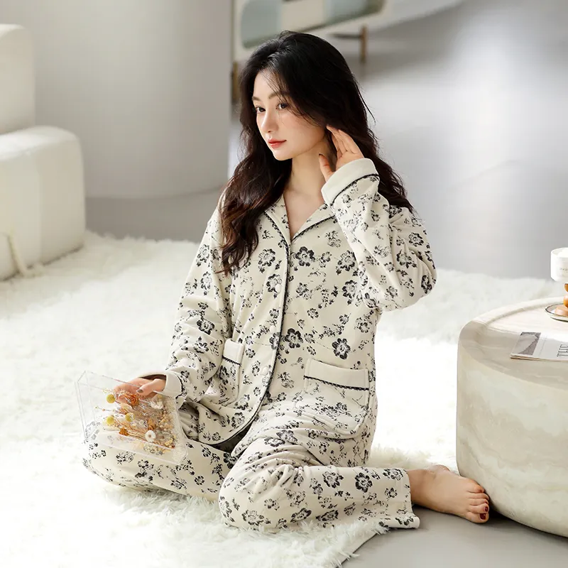UAVAE Pajama Set Women's Apricot-4