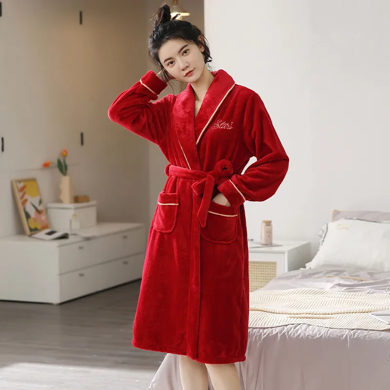 UAVAE Pajama Robe Women's Rose Red-6
