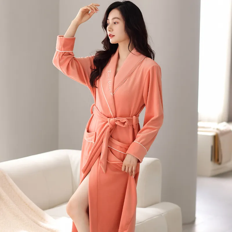 UAVAE Pajama Robe Bathrobe Women's Qiu Fei Red-4