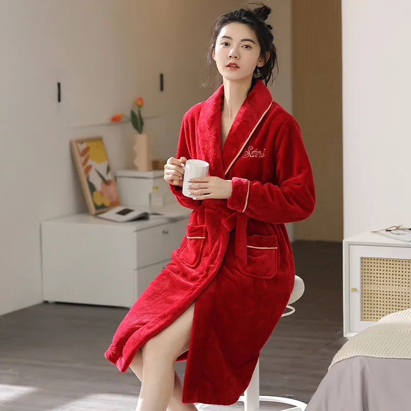 UAVAE Pajama Robe Women's Rose Red-1