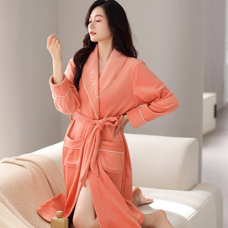 UAVAE Pajama Robe Bathrobe Women's Qiu Fei Red-2