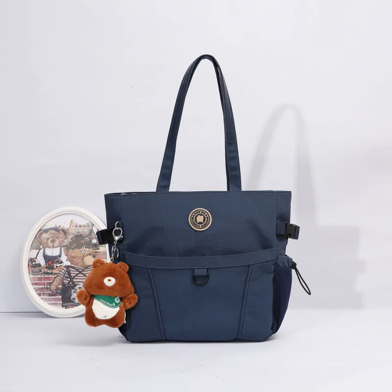 Dannybear Fabric Tote One Shoulder Handbag Unisex Dark Blue-4
