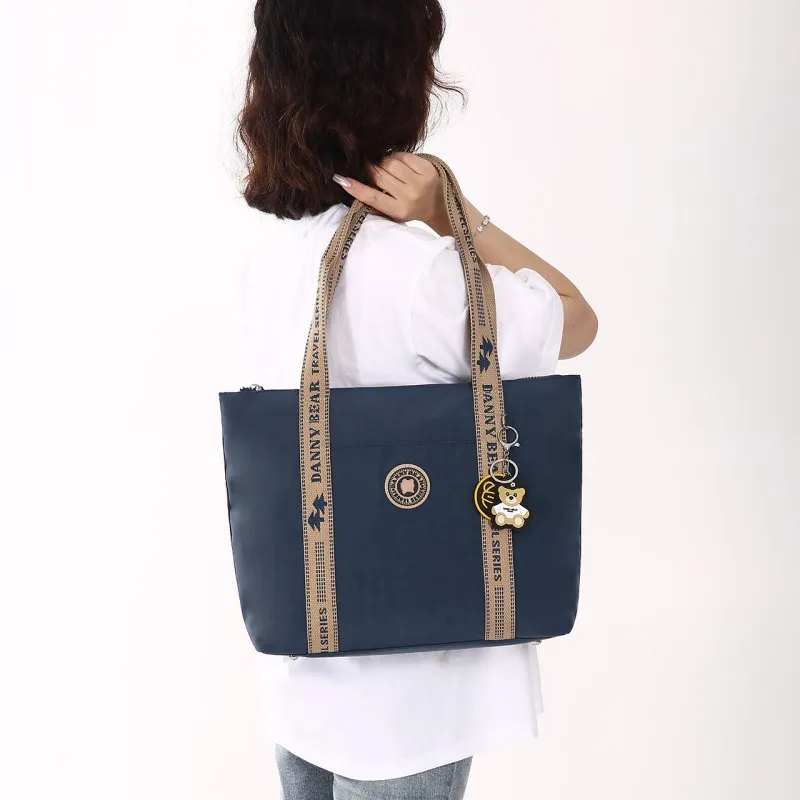 Dannybear Fabric Tote Bag, Shopping Bag, Shoulder Bag Unisex Ink Blue Stars/Ink Blue Pink-3
