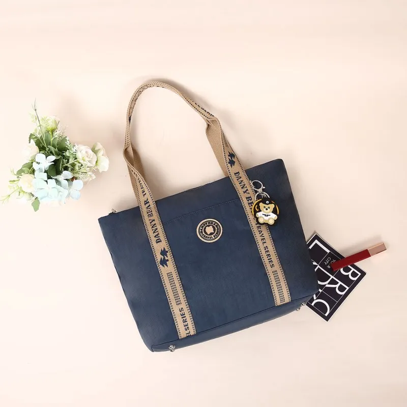 Dannybear Fabric Tote Bag, Shopping Bag, Shoulder Bag Unisex Ink Blue Stars/Ink Blue Pink-2