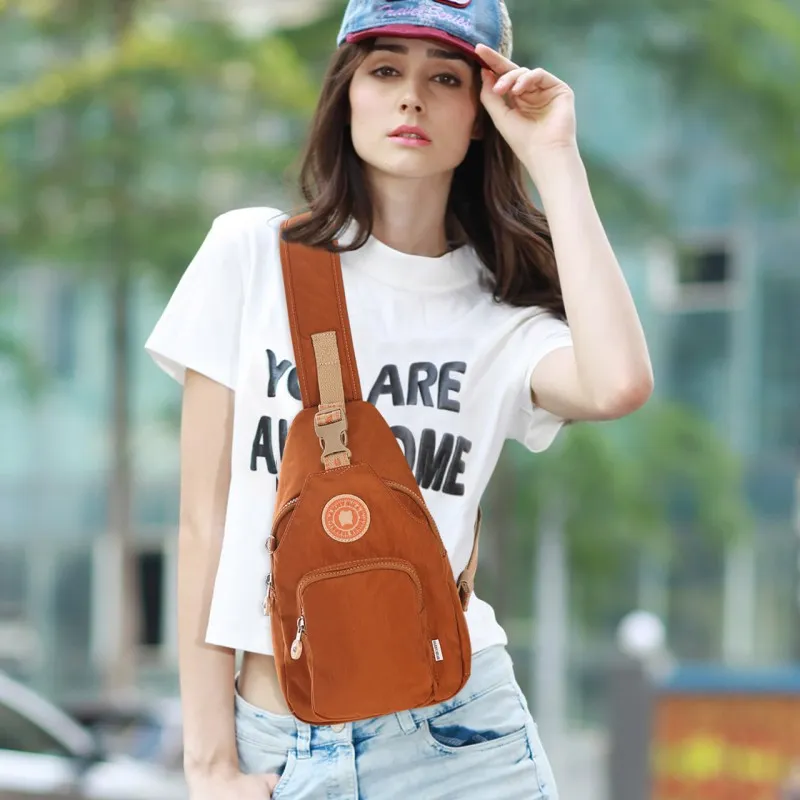 Dannybear Fabric Crossbody Bag Sling Bag Unisex Amber Tea Brown/Moonlight Silver Gray-2
