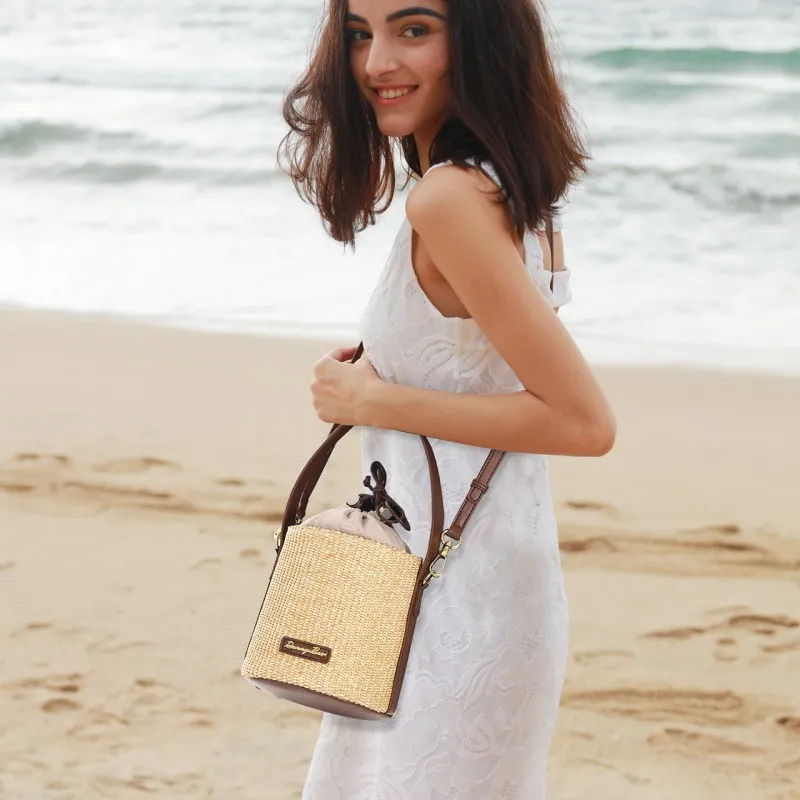 Dannybear Fabric Vacation Water Buckets Crossbody Handbag Women's Beige-2