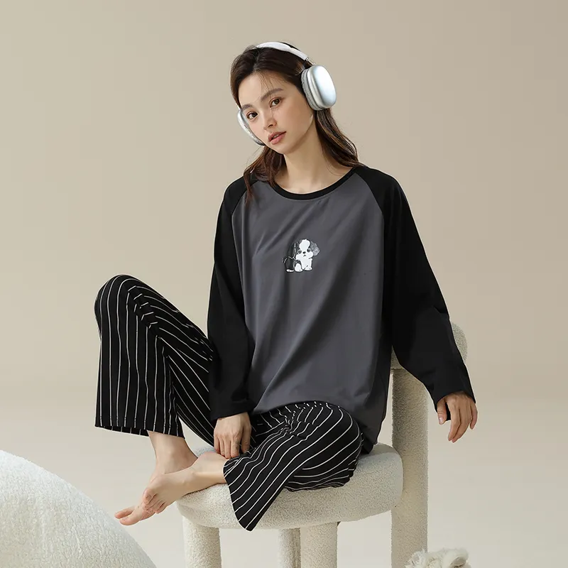 Allenalyson Pajama Set Unisex Gray Black-6
