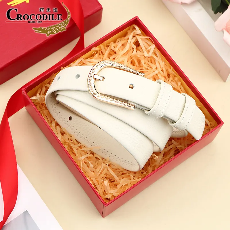 Crocodile Top Grain Cow Leather Leather Belts Women's 2.4cm-9