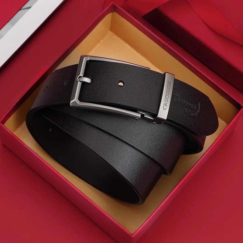 Crocodile Cow Split Leather Leather Belts Men's 3.4CM-4